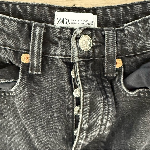 Zara Women’s High-Rise Button Fly Cropped Raw-Edge Wide-leg Black Wash Sz 0 EUC - Picture 4 of 12